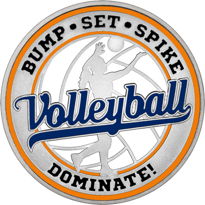 Navy Blue "Volleyball" with Orange Outer Circular Borders
